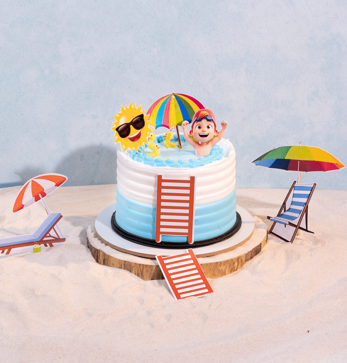 Beach themed birthday cake styling